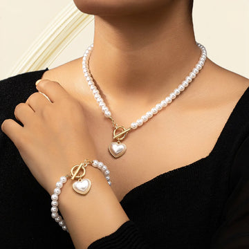 Lara – Set aus Halskette und Armband Herz Perlé