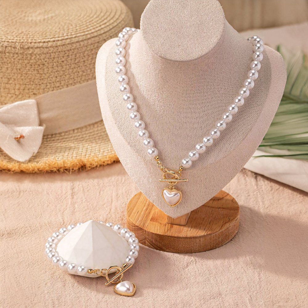 Lara – Set aus Halskette und Armband Herz Perlé