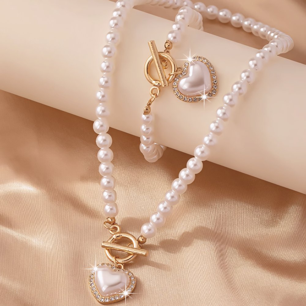 Lara – Set aus Halskette und Armband Herz Perlé