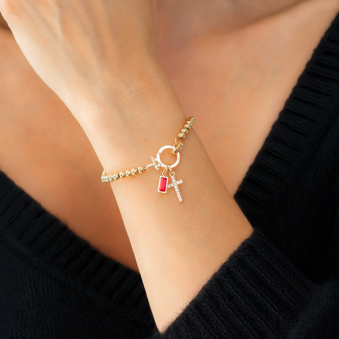 Eli – Geburtssteinarmband mit Kreuzanhänger