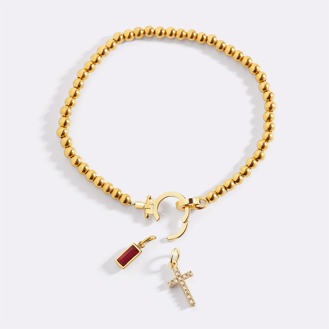 Eli – Geburtssteinarmband mit Kreuzanhänger