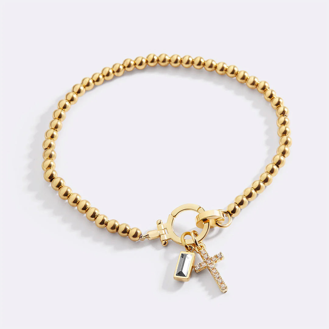 Eli – Geburtssteinarmband mit Kreuzanhänger