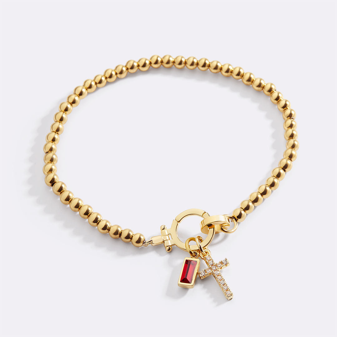 Eli – Geburtssteinarmband mit Kreuzanhänger