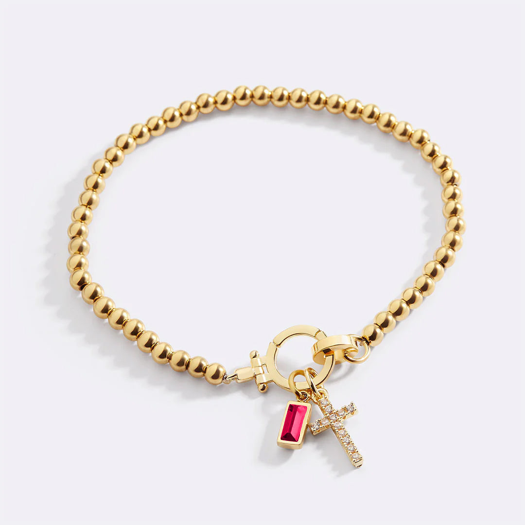 Eli – Geburtssteinarmband mit Kreuzanhänger