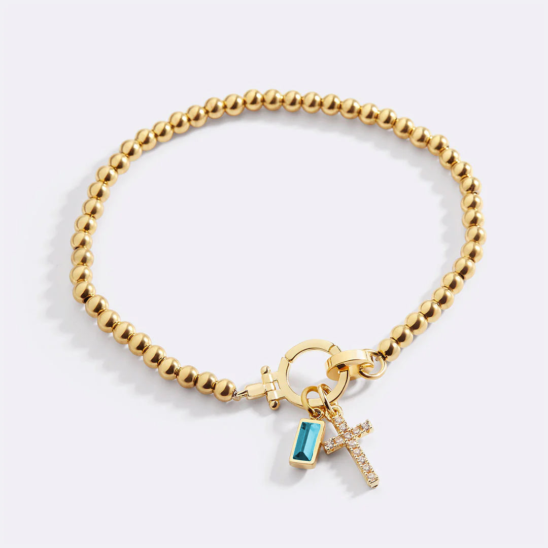Eli – Geburtssteinarmband mit Kreuzanhänger