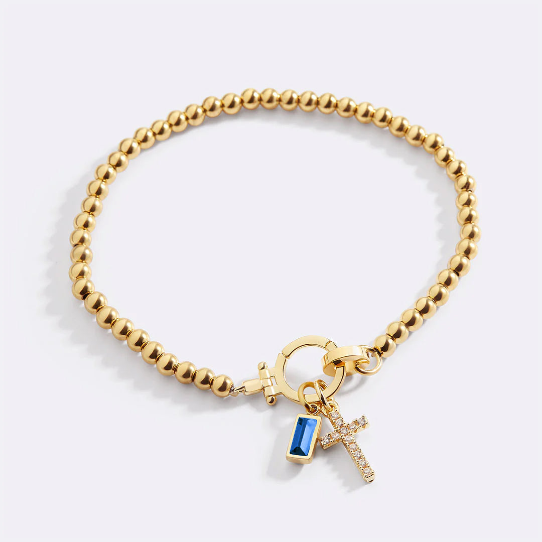 Eli – Geburtssteinarmband mit Kreuzanhänger