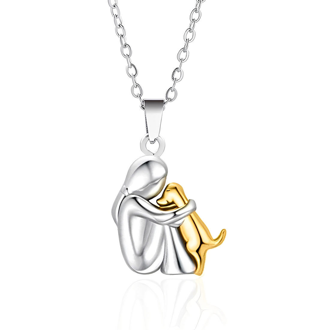 Neko – Halsband mit Anhänger von Hund und Besitzer in Umarmung