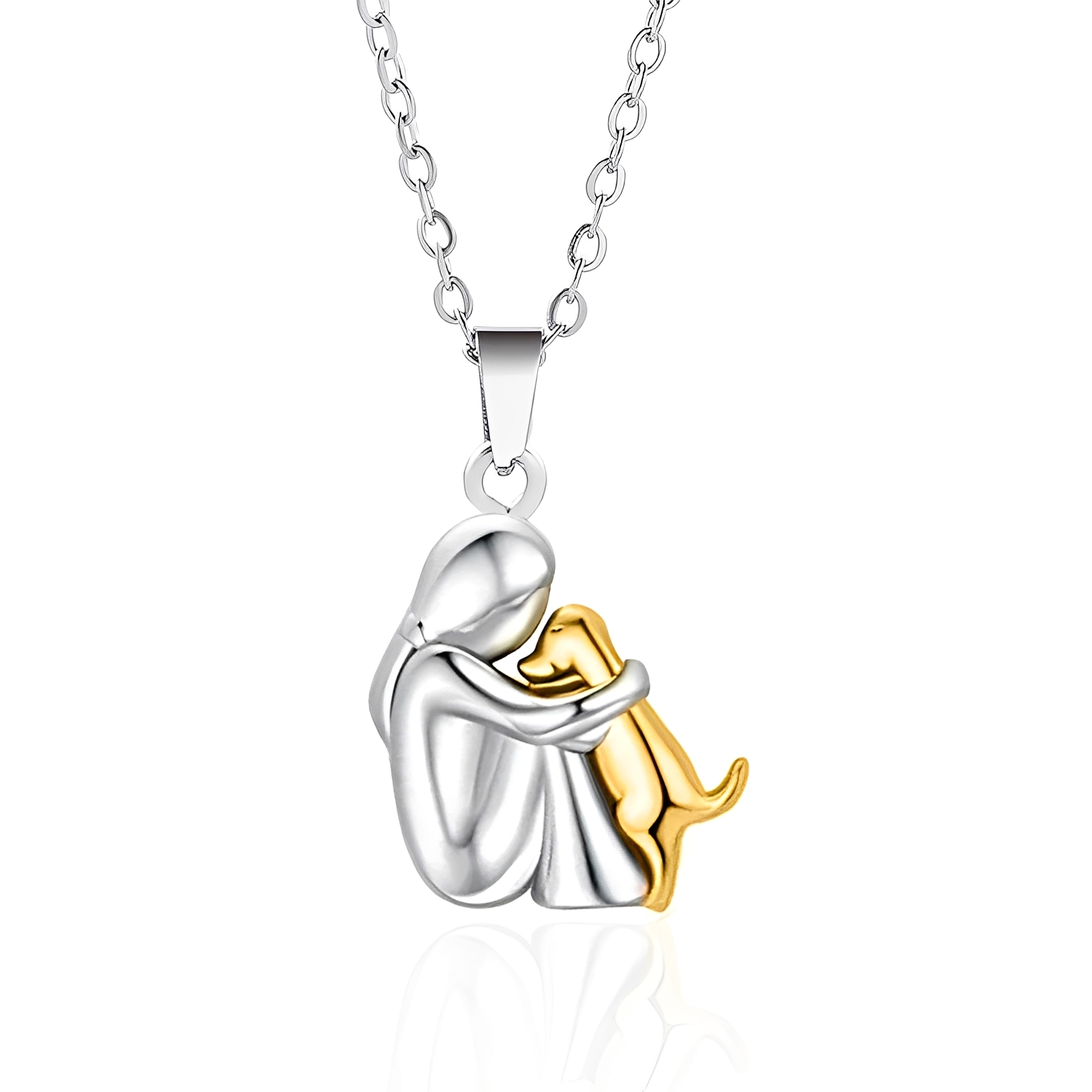 Neko – Halsband mit Anhänger von Hund und Besitzer in Umarmung