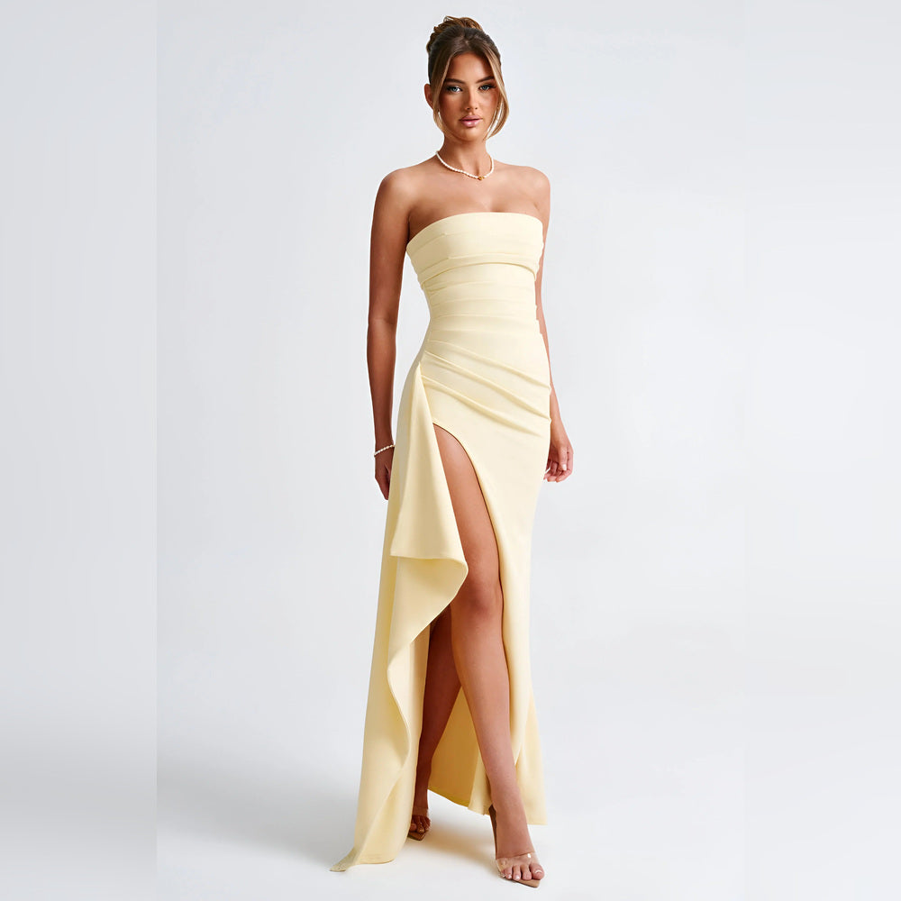 Elena – Maxi-Kleid ohne Träger mit Schlitz