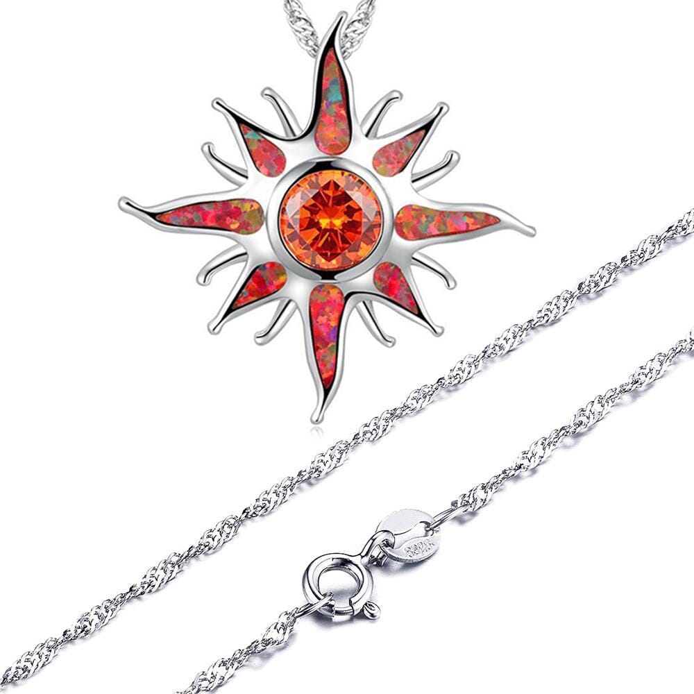Yani – Halskette mit Sonnenstrahlen-Anhänger aus Feueropal und Granat
