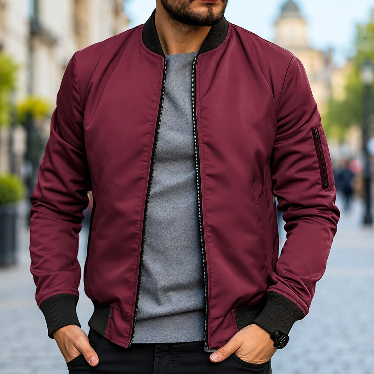 Bomberjacke für Herren - Klassischer Schnitt mit Rippbündchen und Reißverschluss
