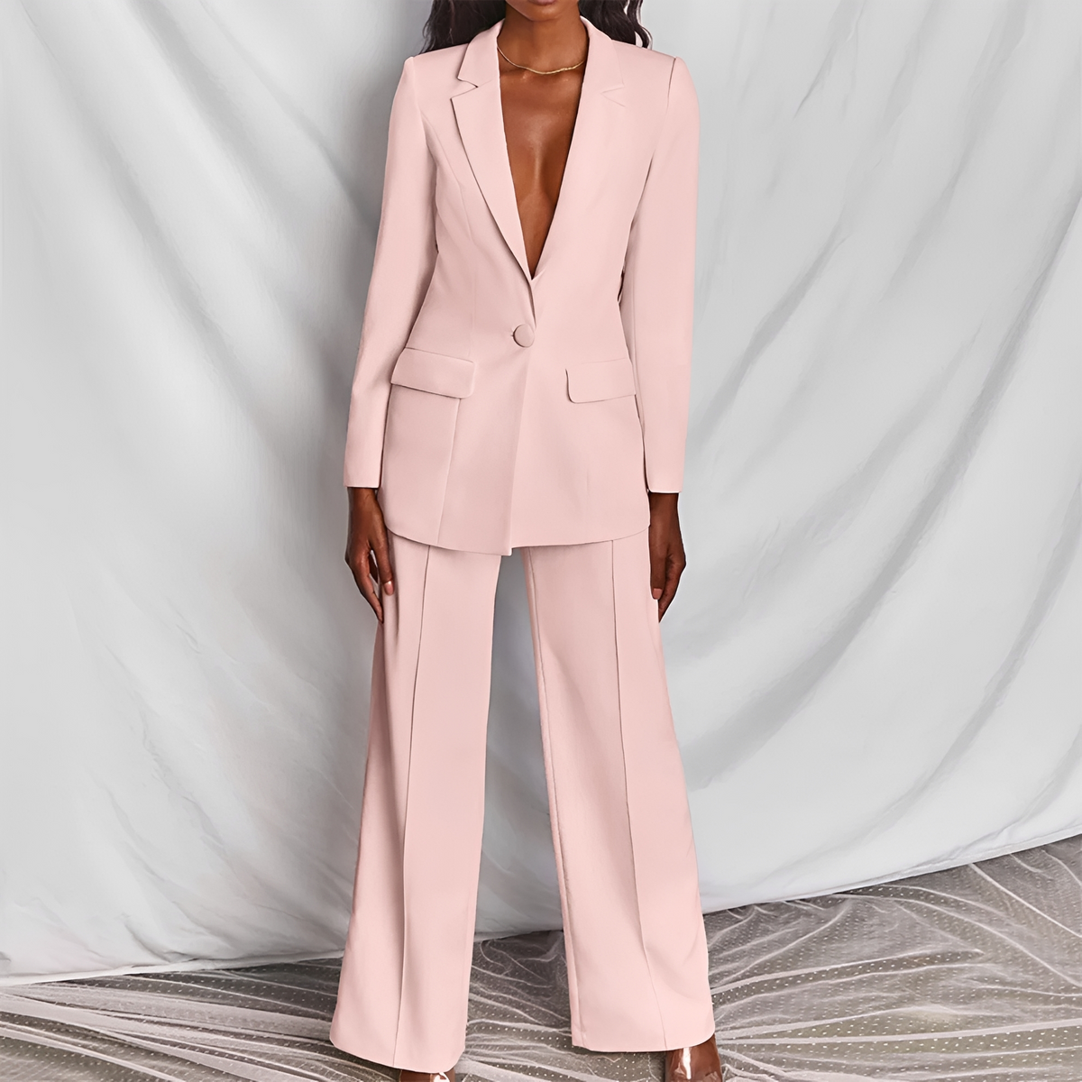 Damen Anzug Set Blazer und Weite Hose - Schlanker Schnitt mit Reverskragen