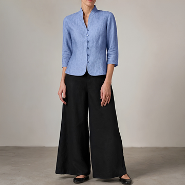 Damen Bluse mit Knopfleiste V-Ausschnitt Langarm - lockerer Schnitt