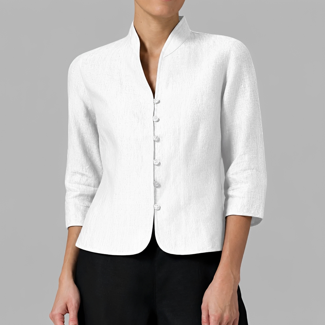 Damen Bluse mit Knopfleiste V-Ausschnitt Langarm - lockerer Schnitt