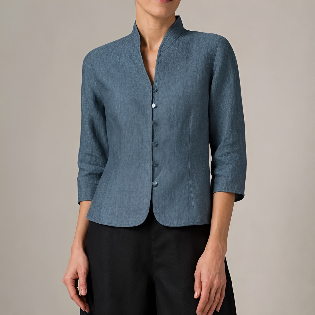 Damen Bluse mit Knopfleiste V-Ausschnitt Langarm - lockerer Schnitt