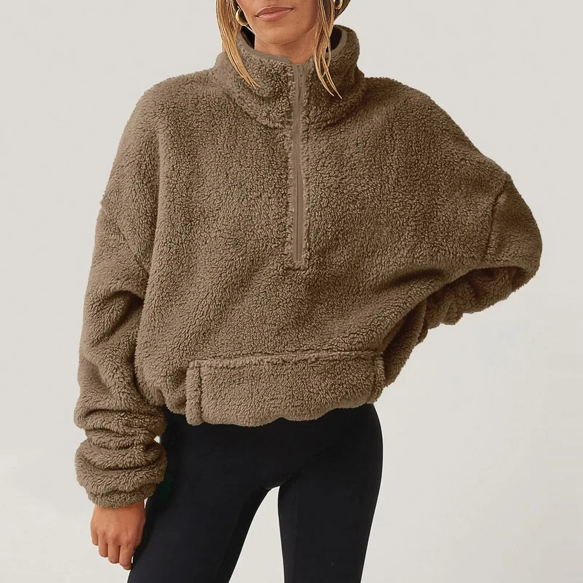 Damen Half-Zip Sweatshirt Relaxed Fit mit Hohem Kragen und langen Ärmeln