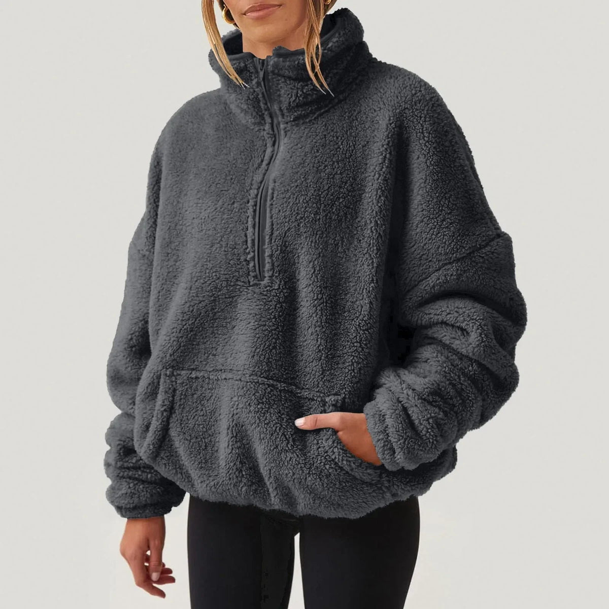 Damen Half-Zip Sweatshirt Relaxed Fit mit Hohem Kragen und langen Ärmeln