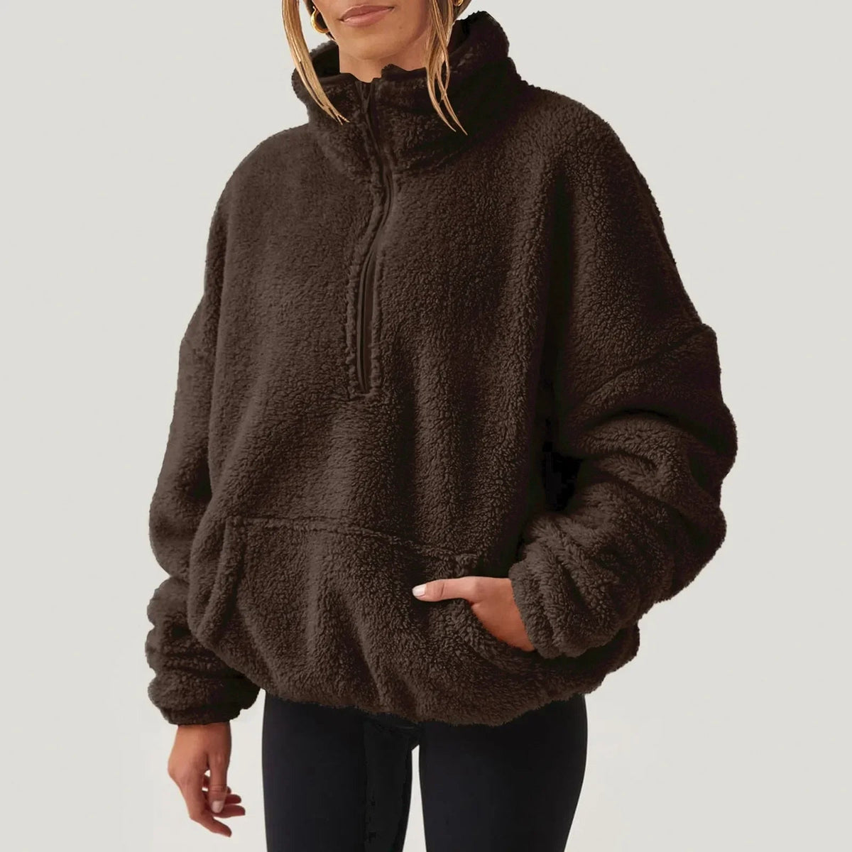 Damen Half-Zip Sweatshirt Relaxed Fit mit Hohem Kragen und langen Ärmeln