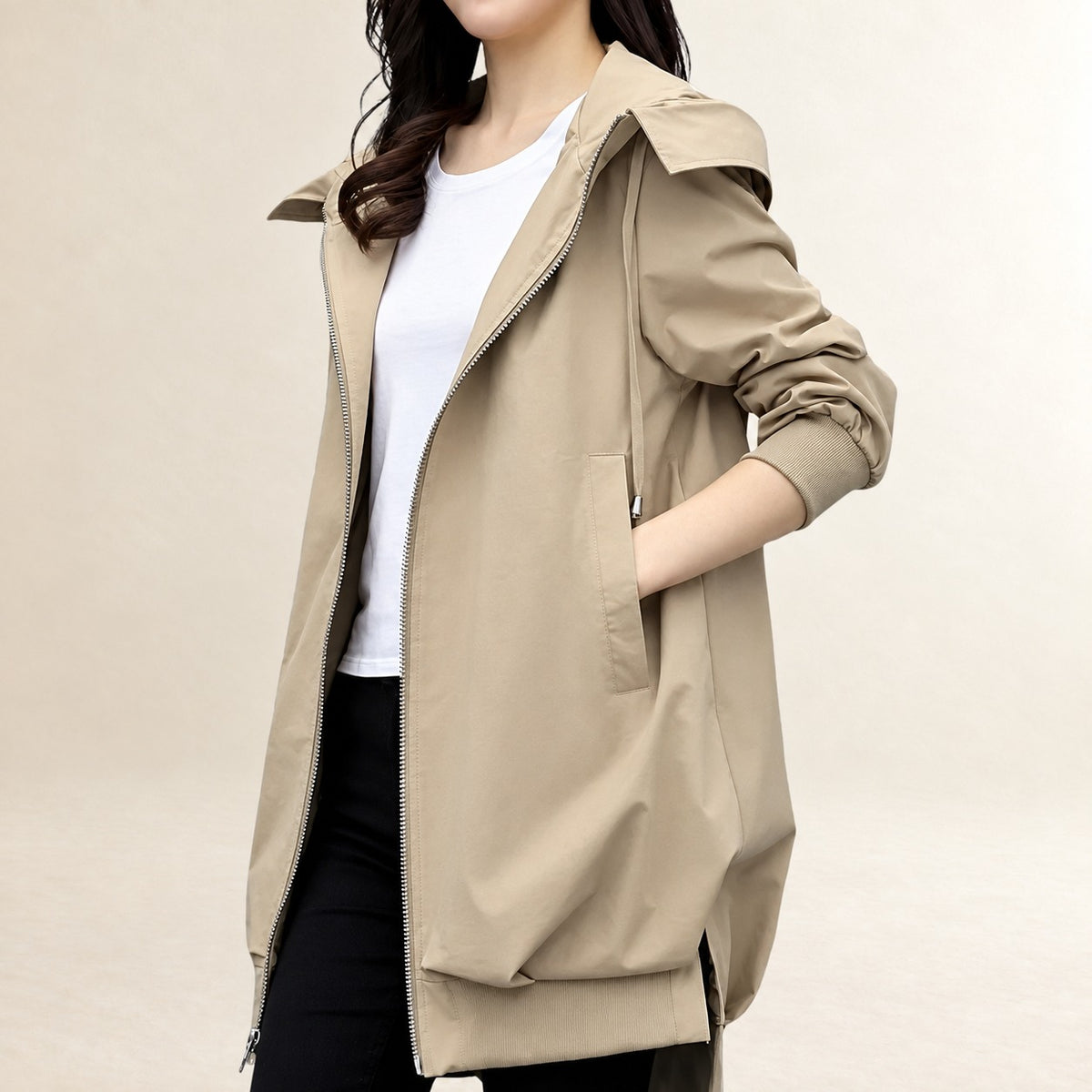 Damen Jacke mit Kapuze Reißverschluss und Taschen - Moderner Schnitt