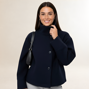 Damen Kurze Jacke - Hoher Kragen, Doppelknopfverschluss, Relaxed Fit