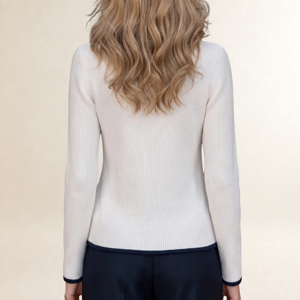 Damen Langarm Cardigan mit Reißverschluss Hochkragen Kontrastdetails Slim Fit