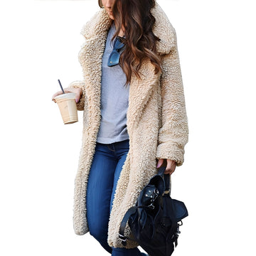 Damen Mantel oversized Plüsch mit Reverskragen - Relaxed Fit