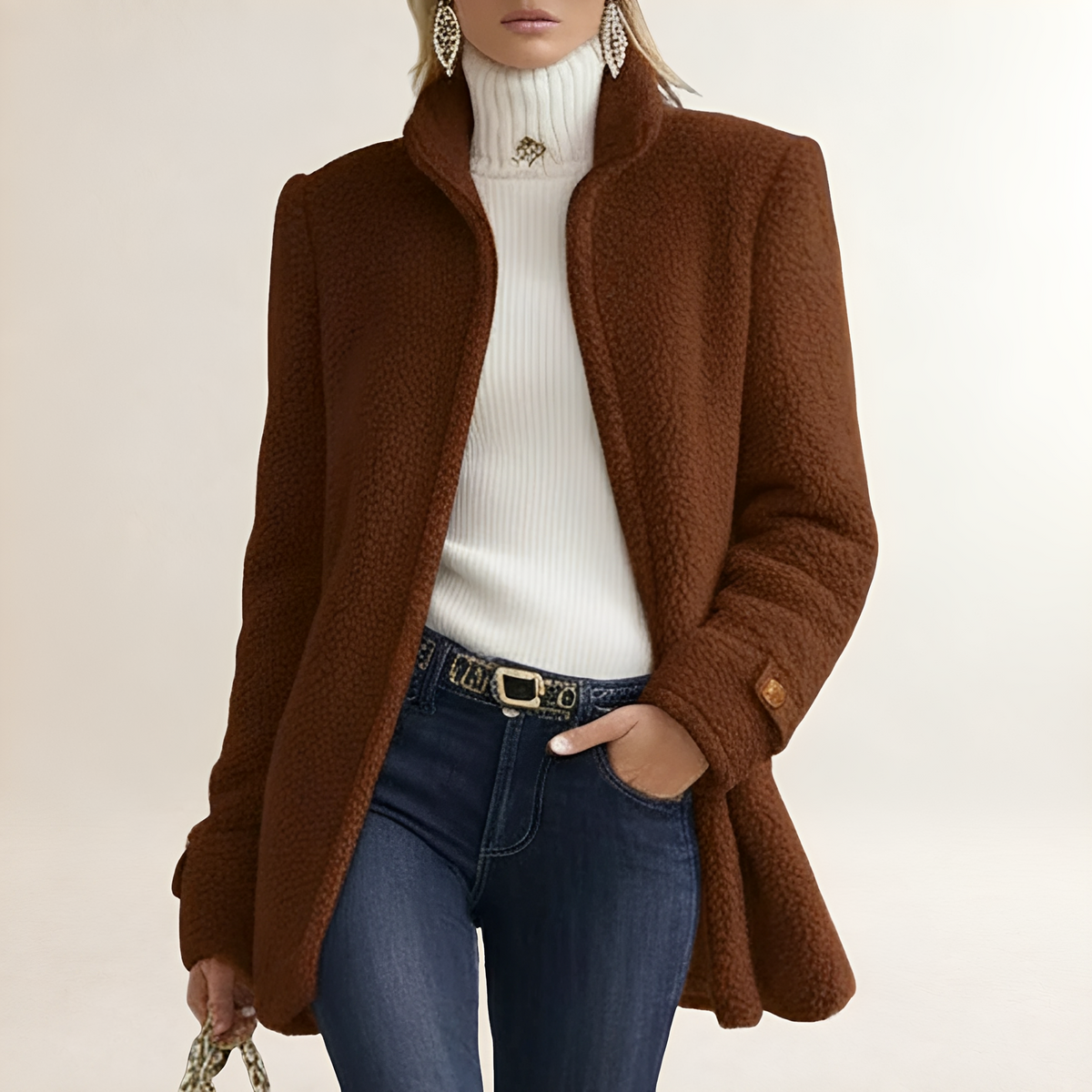 Damen Mantel Zip-up mit Stehkragen und praktischen Taschen