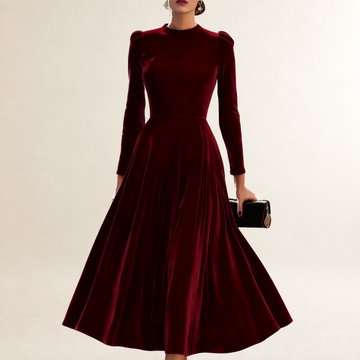 Damen-Midikleid mit langen Ärmeln, figurbetontem Oberteil und ausgestelltem Rock