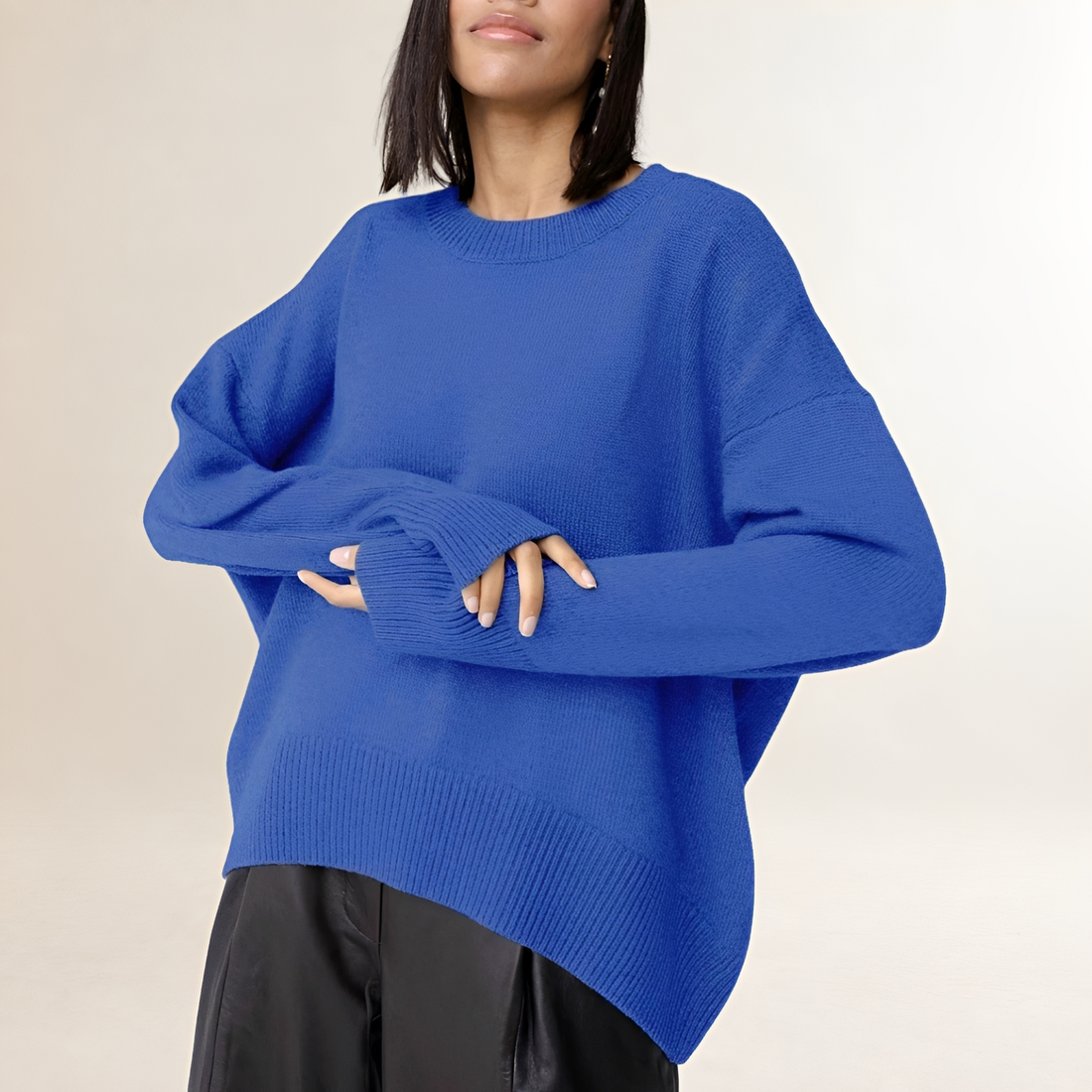 Damen Oversized Pullover Rundhals Longsleeve
