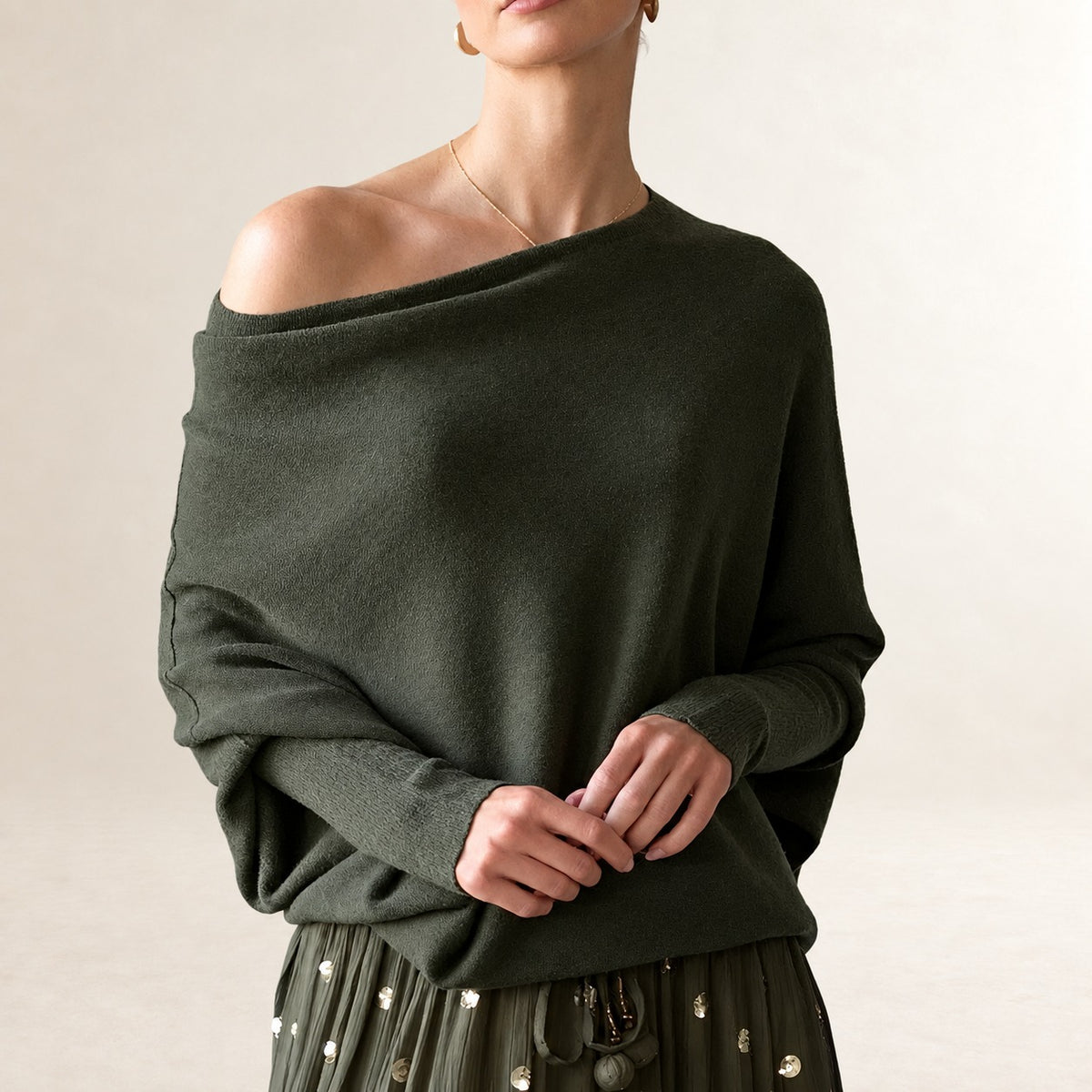 Damen Pullover Mit Asymmetrischem Drapé Langarm Relaxed Fit