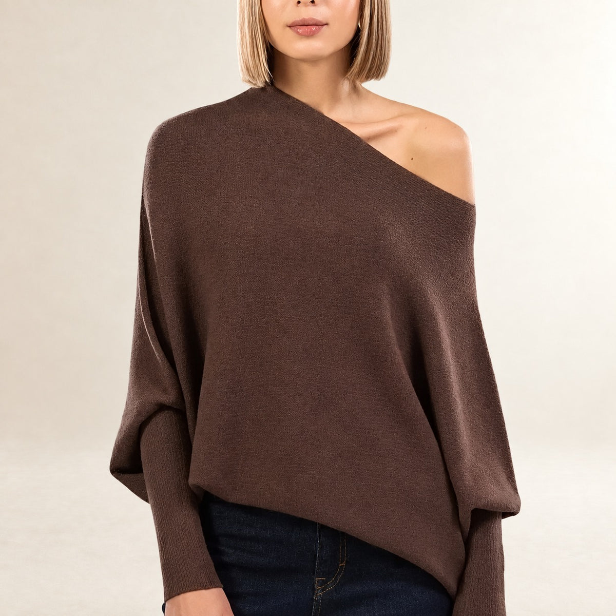 Damen Pullover Mit Asymmetrischem Drapé Langarm Relaxed Fit