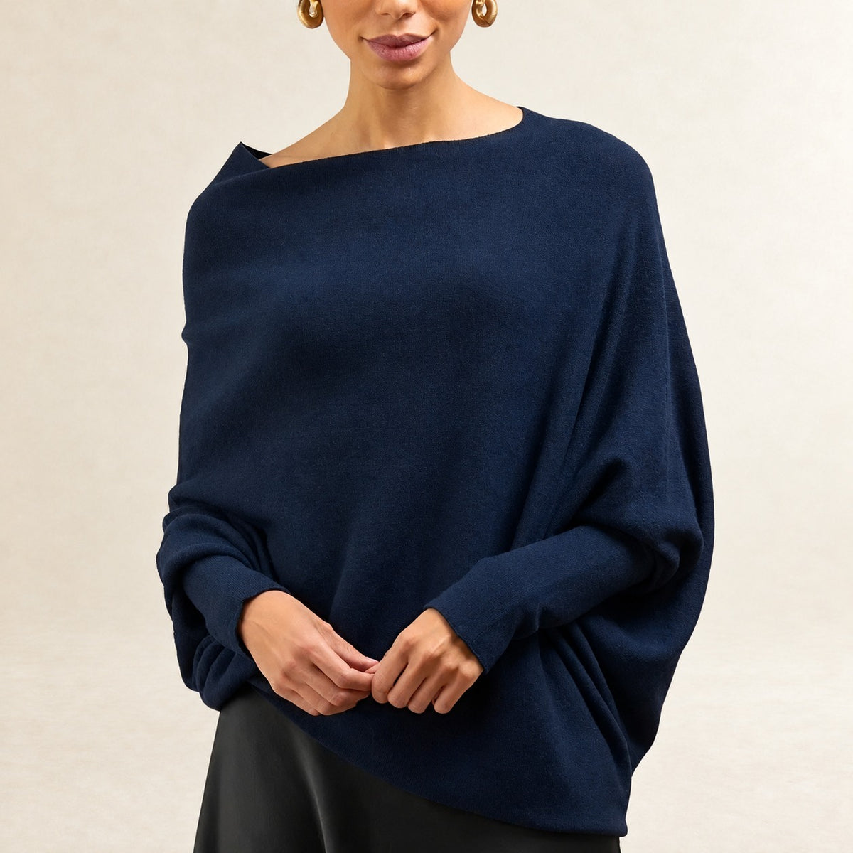 Damen Pullover Mit Asymmetrischem Drapé Langarm Relaxed Fit