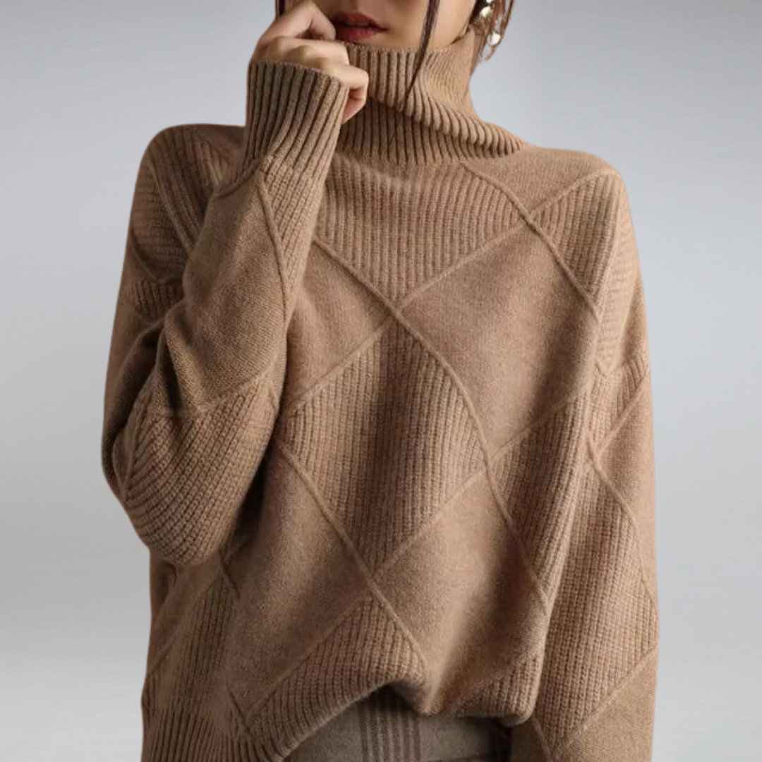 Damen Pullover mit Rollkragen und Zopfmuster - lockerer Schnitt