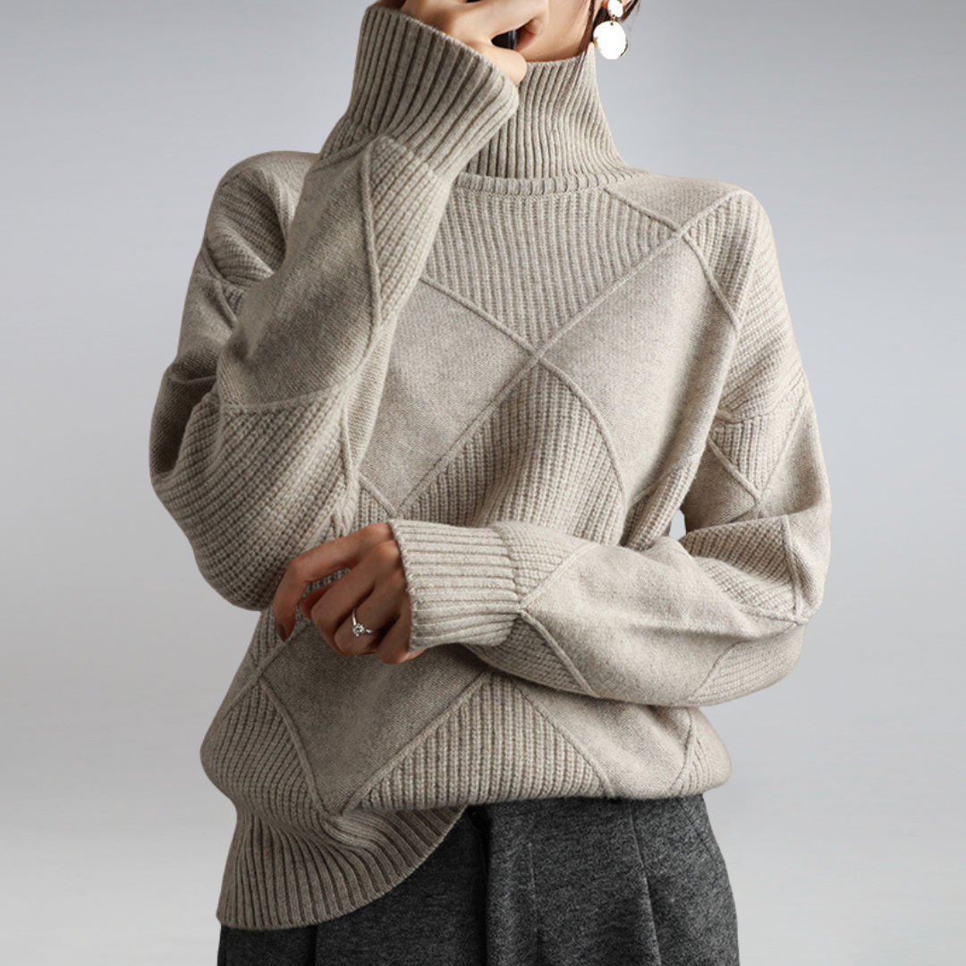Damen Pullover mit Rollkragen und Zopfmuster - lockerer Schnitt
