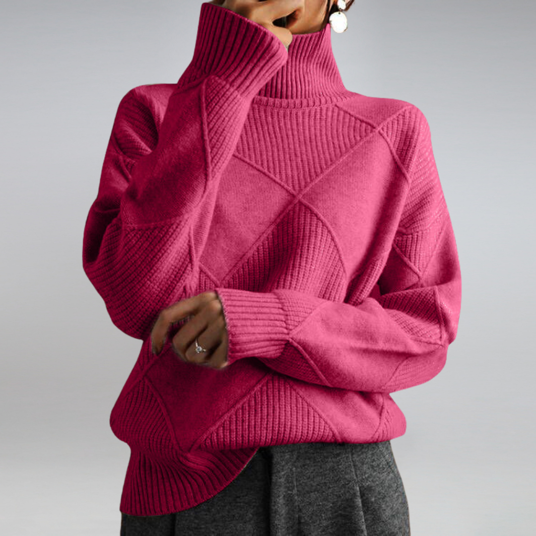 Damen Pullover mit Rollkragen und Zopfmuster - lockerer Schnitt