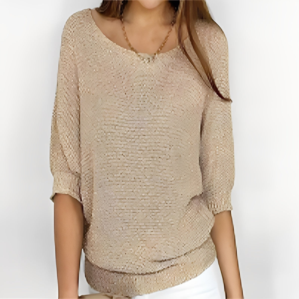 Damen Pullover Off-Shoulder mit 3/4-Ärmeln - Lockere Passform