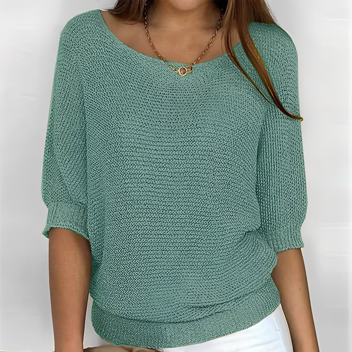 Damen Pullover Off-Shoulder mit 3/4-Ärmeln - Lockere Passform