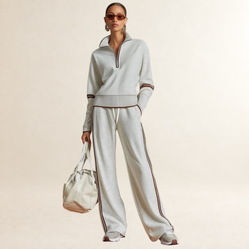 Damen Set aus Half-Zip Sweatshirt und Weite-Hose mit Sportstreifen