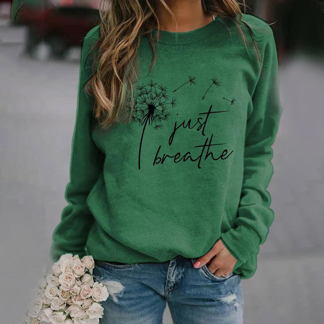 Damen Sweatshirt mit 'Just Breathe'-Motiv, lockere Passform, lange Ärmel