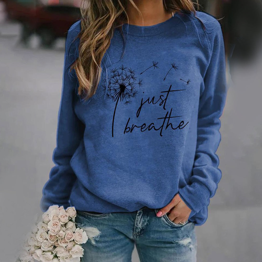 Damen Sweatshirt mit 'Just Breathe'-Motiv, lockere Passform, lange Ärmel