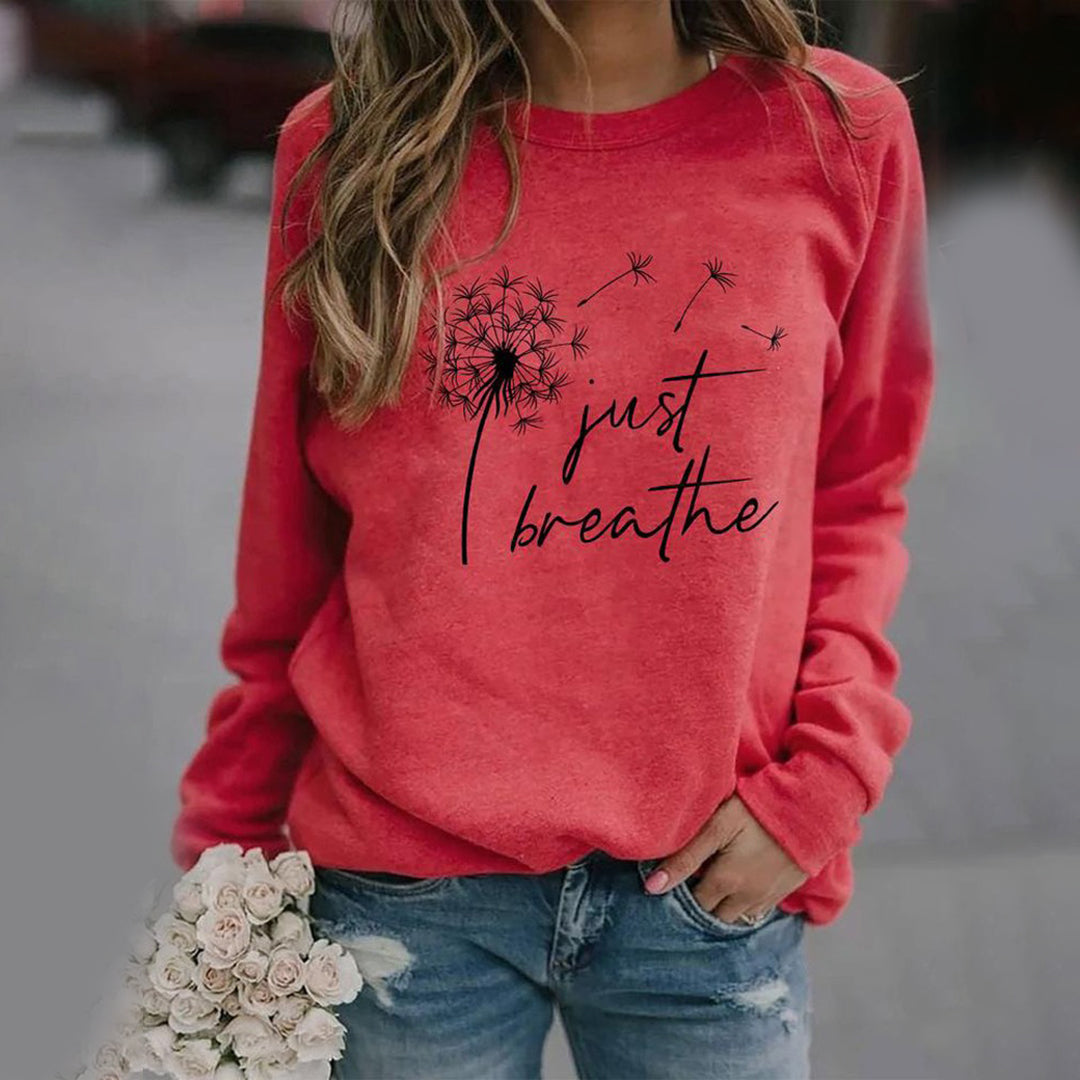 Damen Sweatshirt mit 'Just Breathe'-Motiv, lockere Passform, lange Ärmel