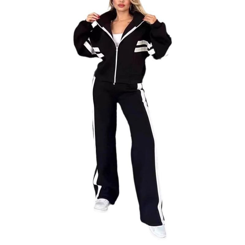 Damen-Trainingsanzug im Two-Piece-Design - Reißverschlussjacke und weite Hose mit Seitstreifen