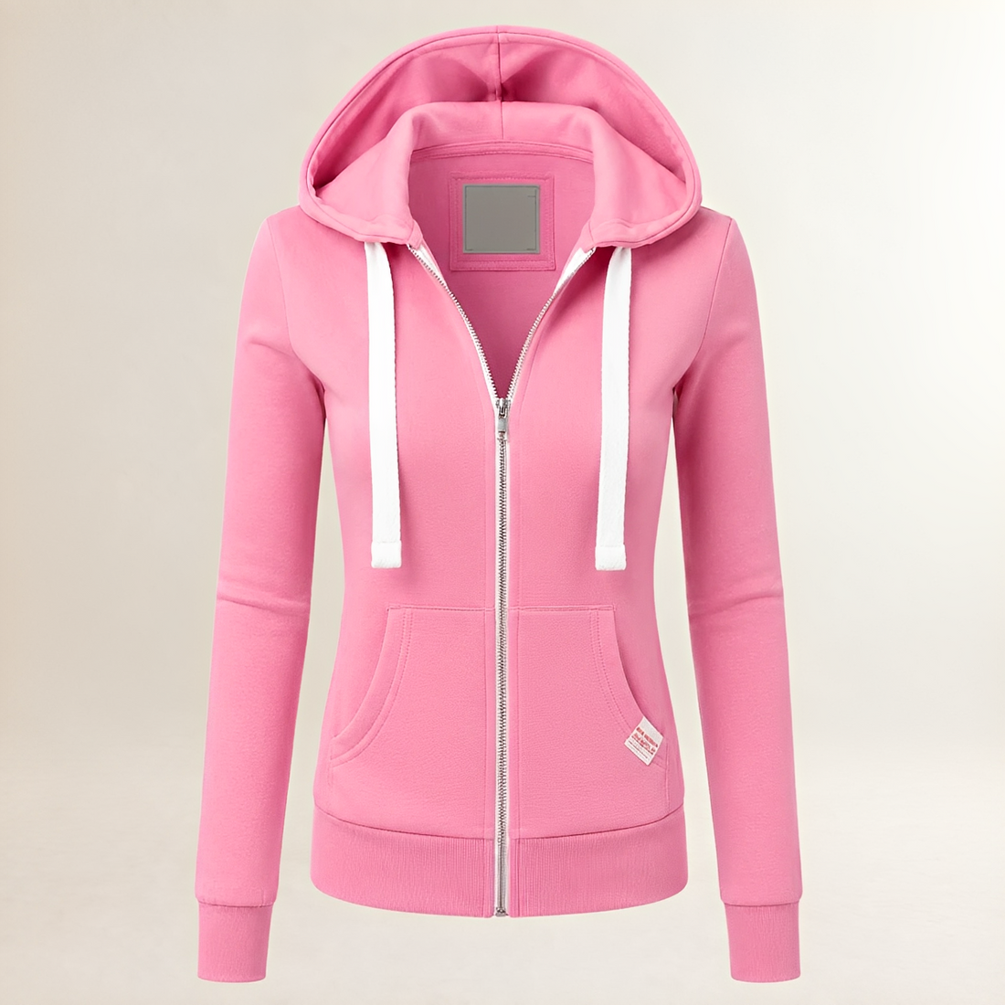 Damen Zip-Hoodie mit enger Passform, Langarm, Kängurutasche