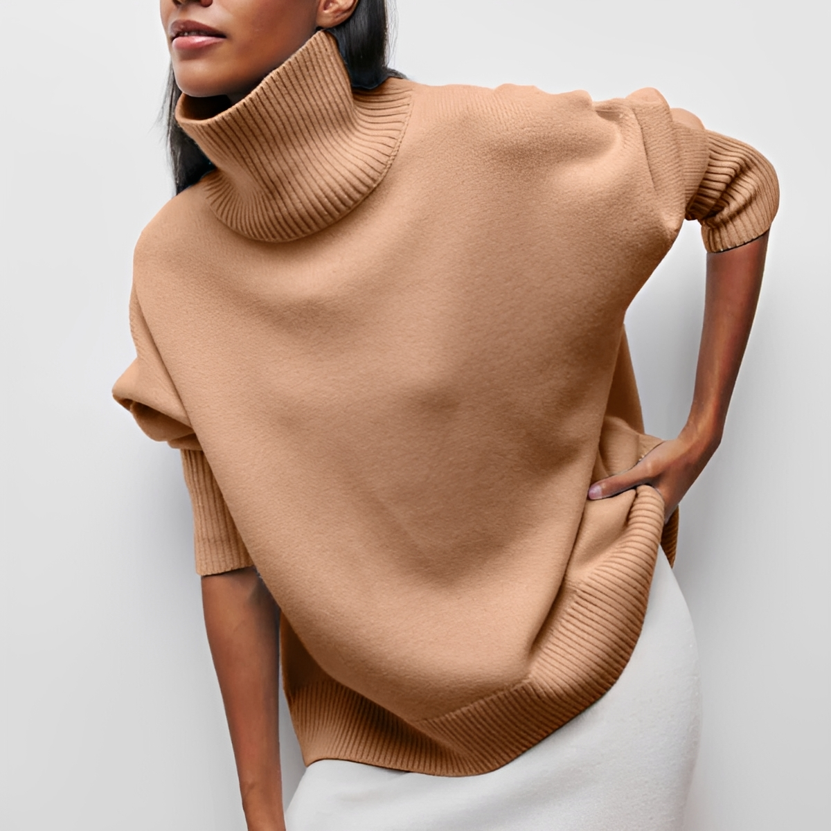 Damentrikot Rollkragenpullover Oversized Fit langarmig mit Drop-Shoulder