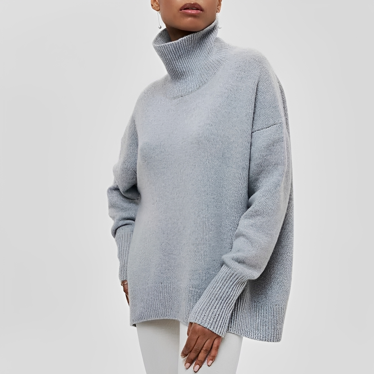 Damentrikot Rollkragenpullover Oversized Fit langarmig mit Drop-Shoulder