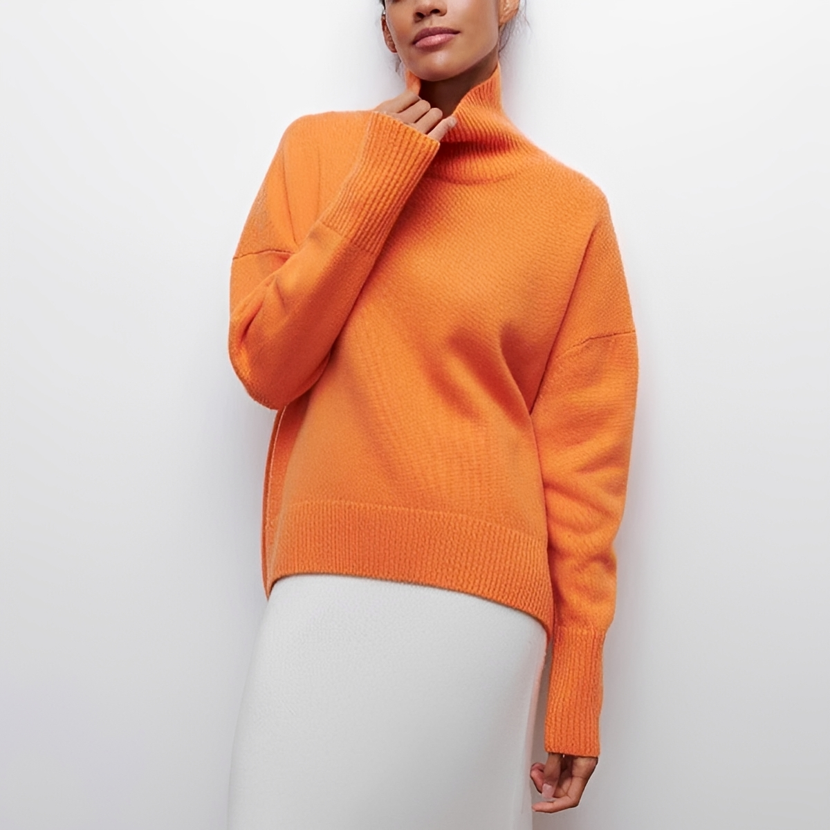 Damentrikot Rollkragenpullover Oversized Fit langarmig mit Drop-Shoulder