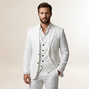 Herren Anzug Dreiteilig mit Sakko Weste und Hose mit Notch-Revers