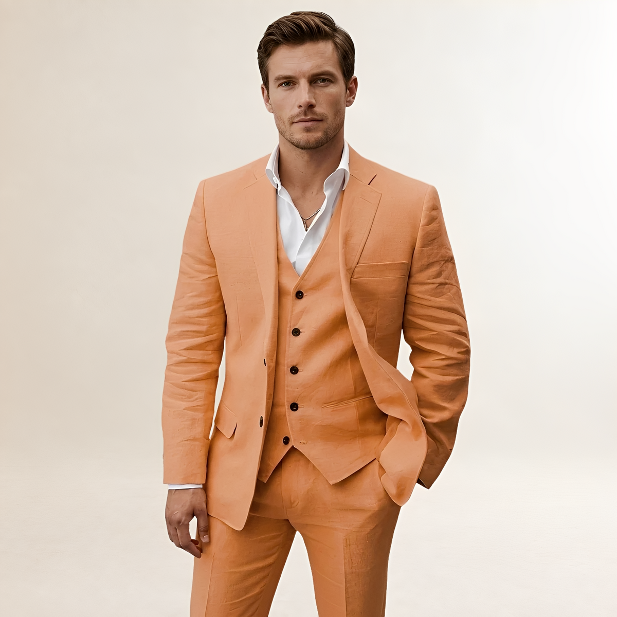 Herren Anzug Dreiteilig mit Sakko Weste und Hose mit Notch-Revers