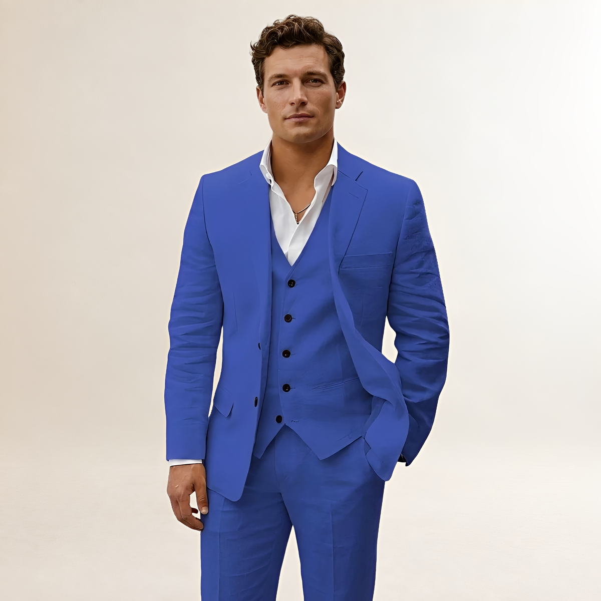 Herren Anzug Dreiteilig mit Sakko Weste und Hose mit Notch-Revers