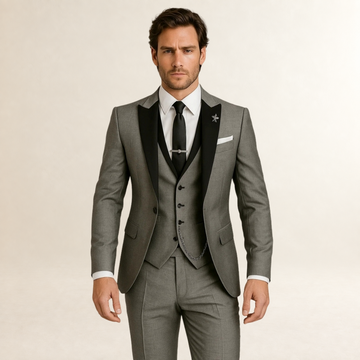 Herren Anzug Dreiteilig Slim Fit mit Spitzrevers und Weste